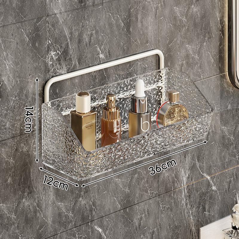 Wall-Mounted Textured Acrylic Bathroom Shelf Organizer with Integrated Hanging Bar