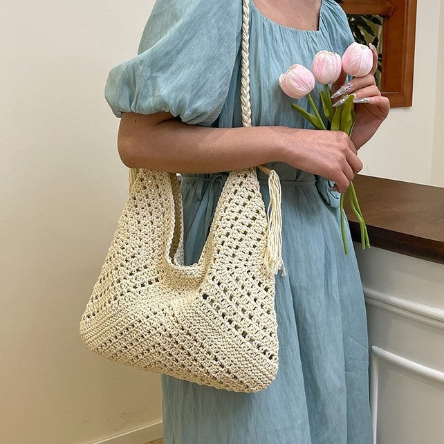 Hand-knotted shoulder bag with tassels and spacious interior Stornfield