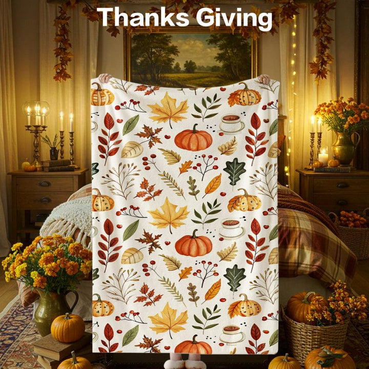 Thanksgiving-Themed Cozy Fleece Blanket