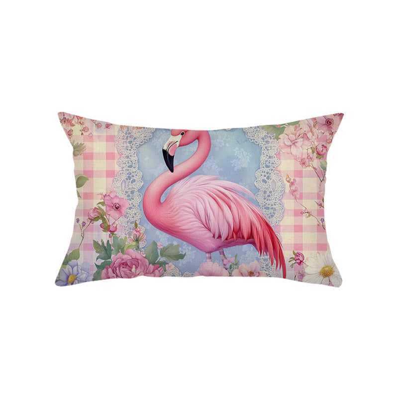 Decorative Rectangular Cotton-Linen Pillow Cover with Kitten Garden Illustration