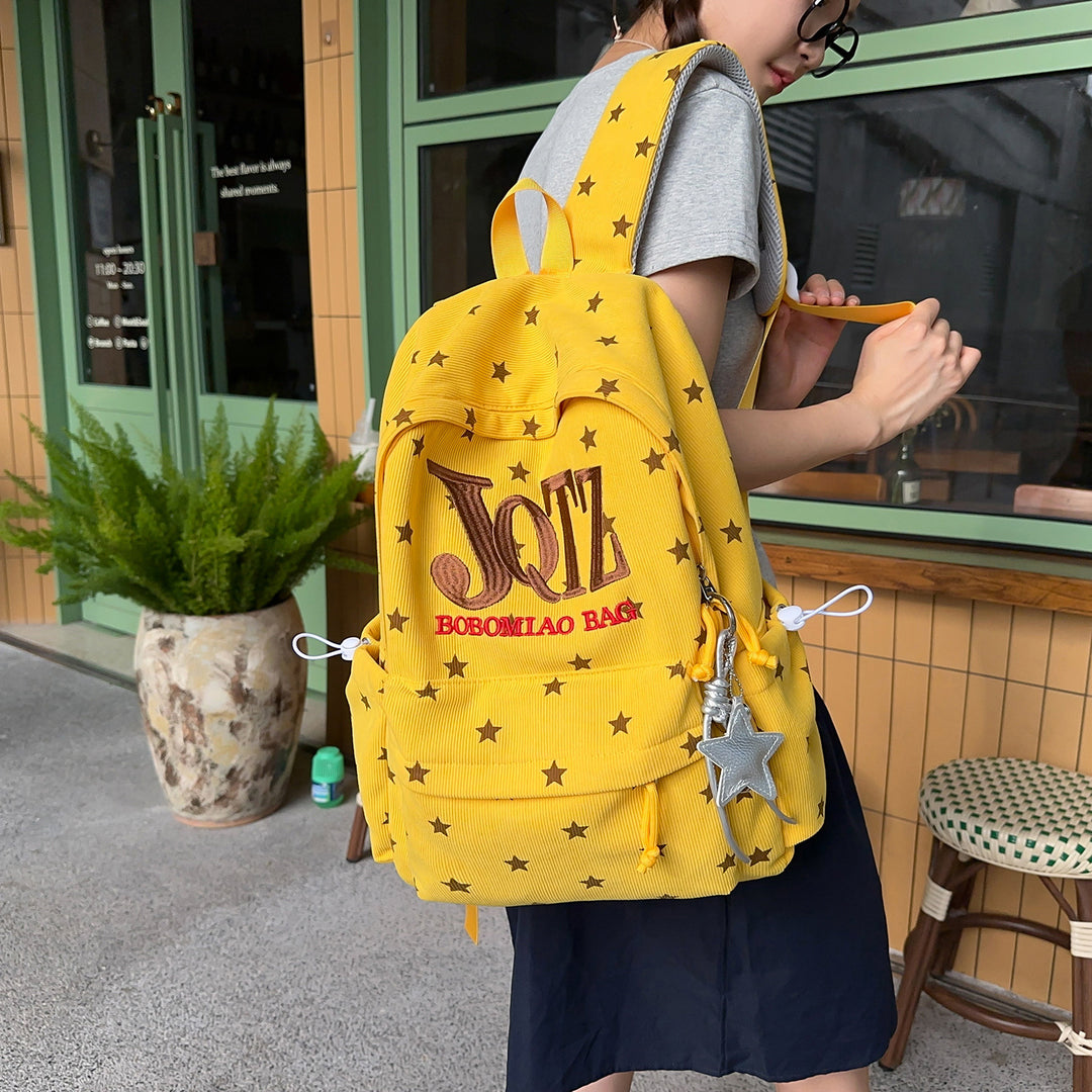 Stylish Star-Embellished Corduroy Backpack Stornfield