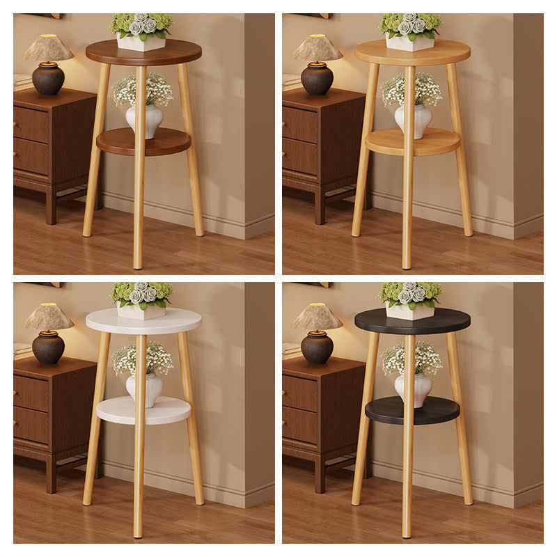 Two-Tier Round Side Table Plant Stand with Solid Wood Tripod Legs