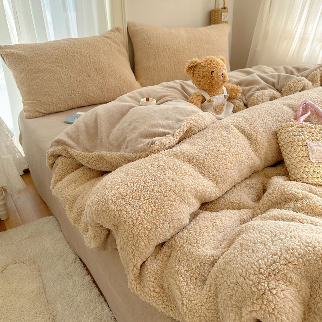 Plush Sherpa Reversible Duvet Comforter with Matching Pillow Shams