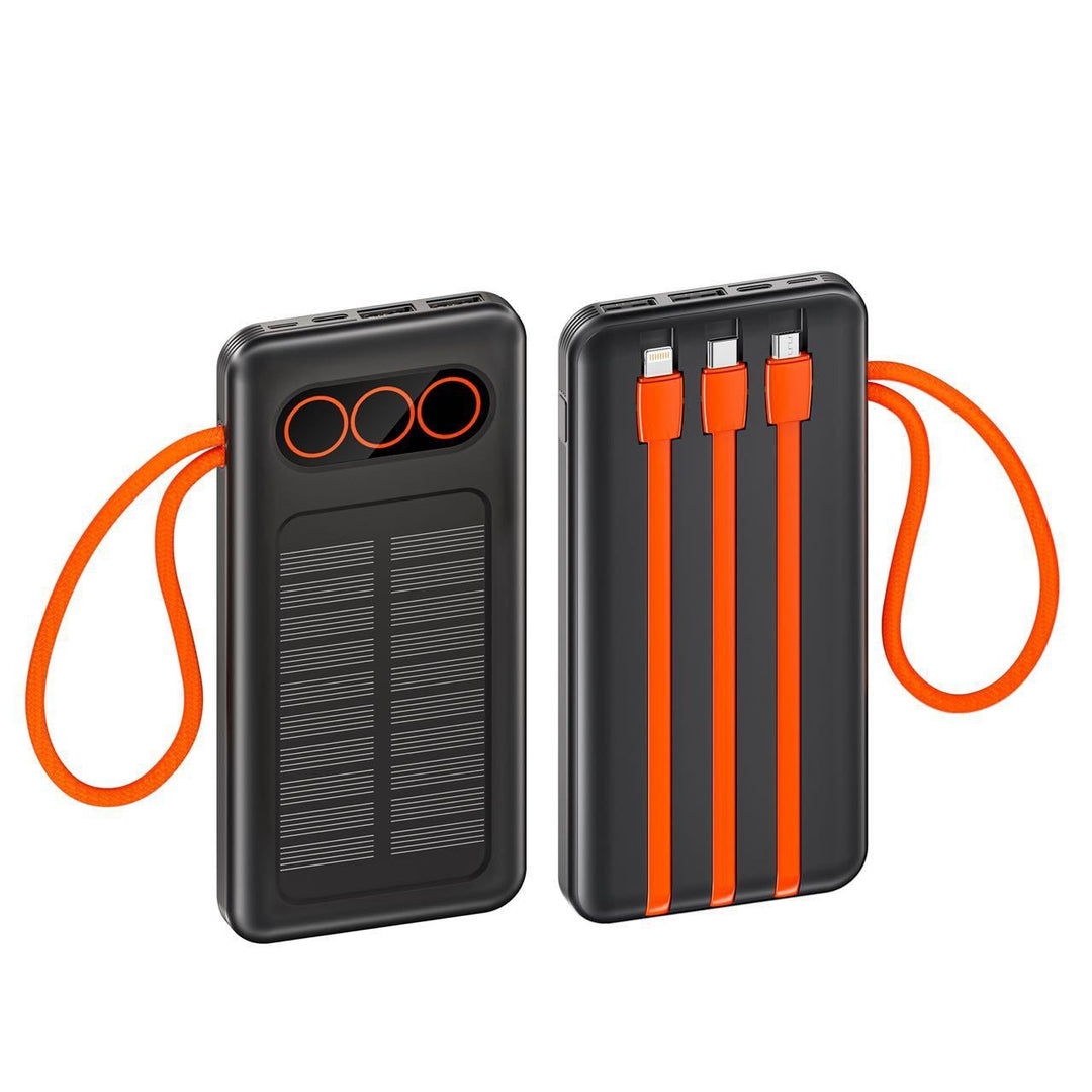Portable Solar Power Bank with Integrated Charging Cables and Fast Charging Function Stornfield