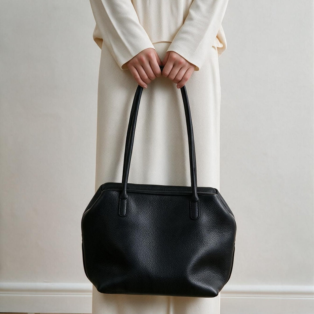 Pebbled Leather City Tote with Extended Shoulder Handles