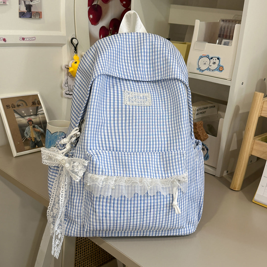 Charming Striped Lace-Trimmed Backpack Stornfield