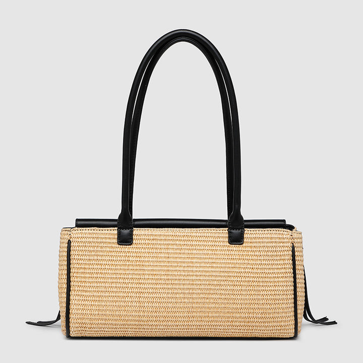 Stylish Straw and Leather Handbag