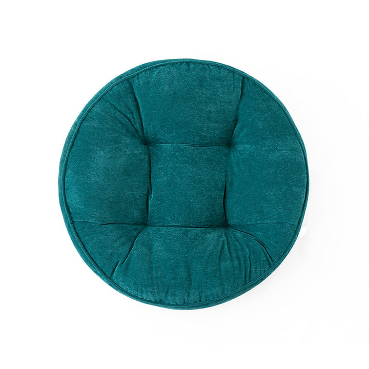 Round padded seat cushion with tufting and soft microfiber cover