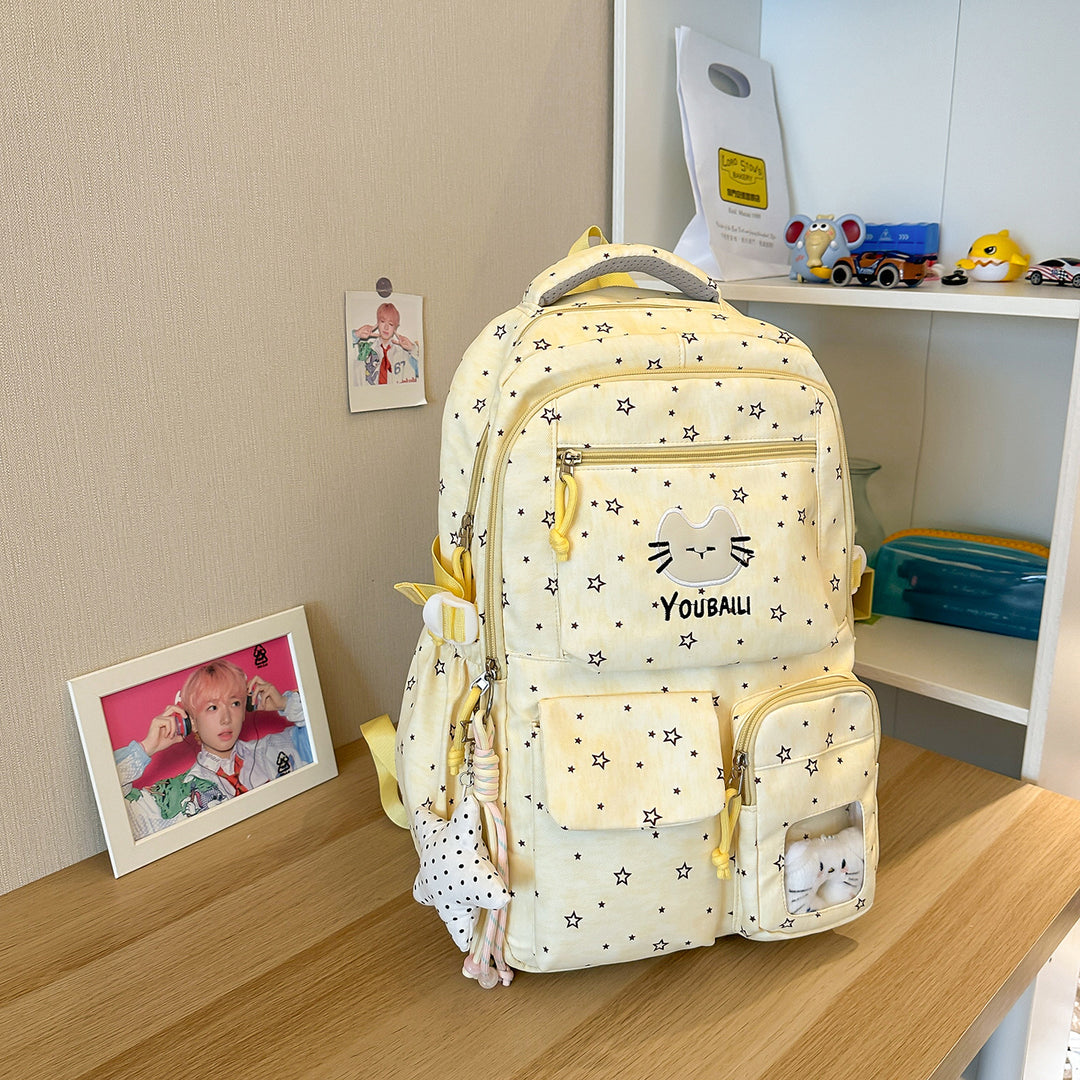 Playful Cat-Print School Backpack Stornfield