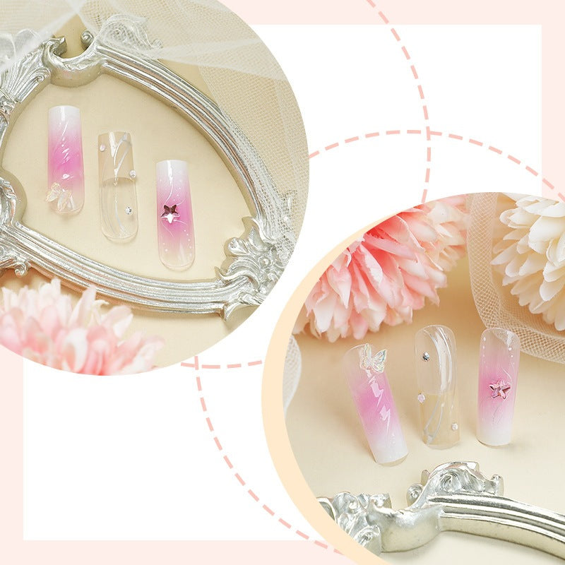 Artifical Nail Set with Elegant Ombre Designs and Glitter Accents Stornfield