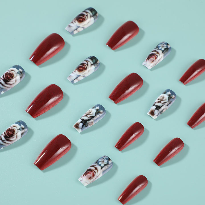 Artificial nails with romantic rose pattern Stornfield