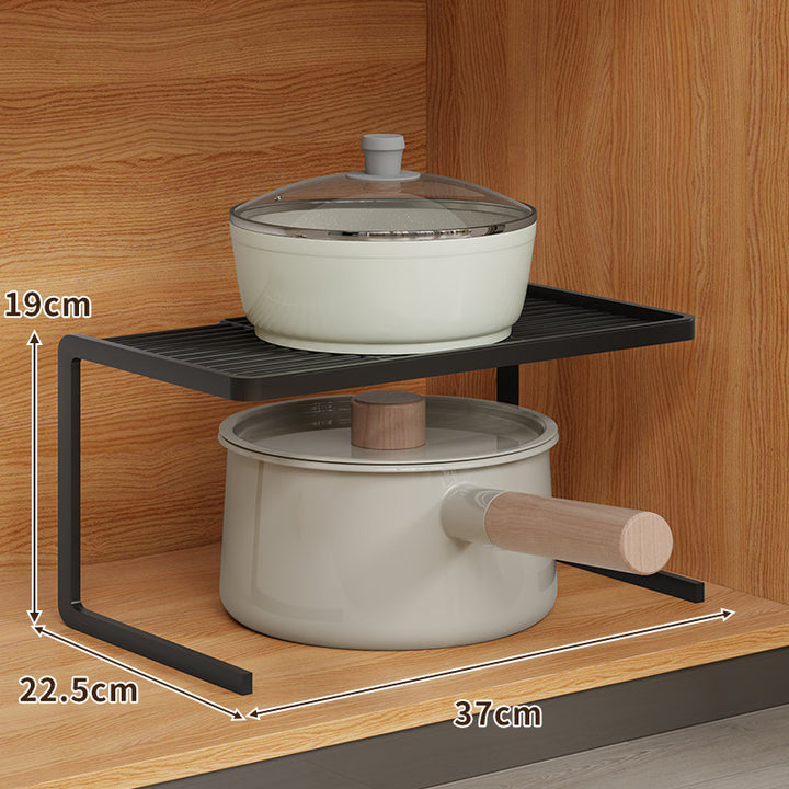 Compact Space-Saving Kitchen Countertop Pot and Pan Organizer Shelf Riser