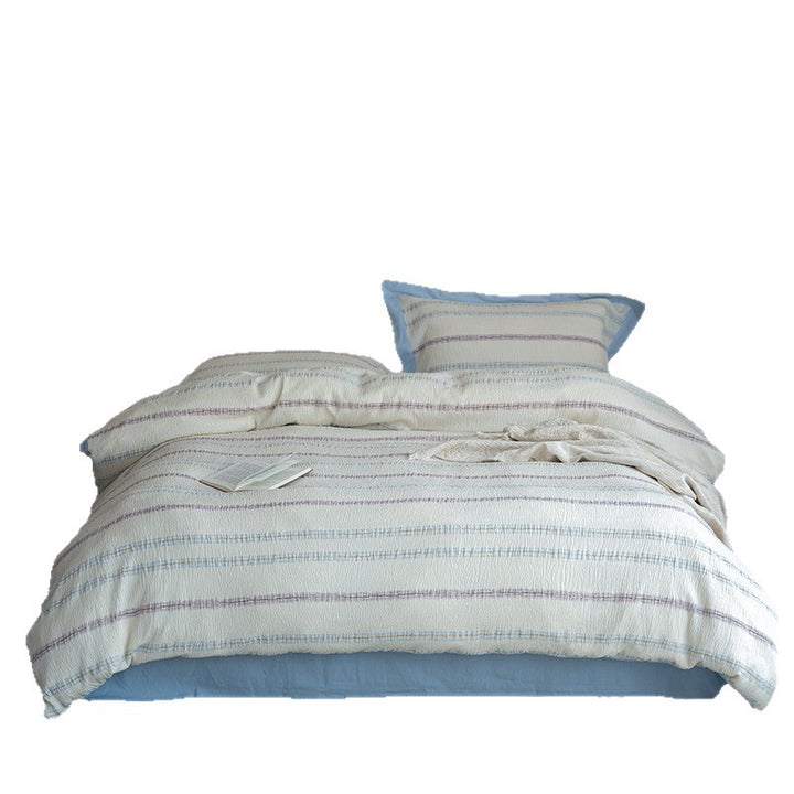 Textured Quilted Duvet Cover Set with Striped Woven Panel and Envelope Shams