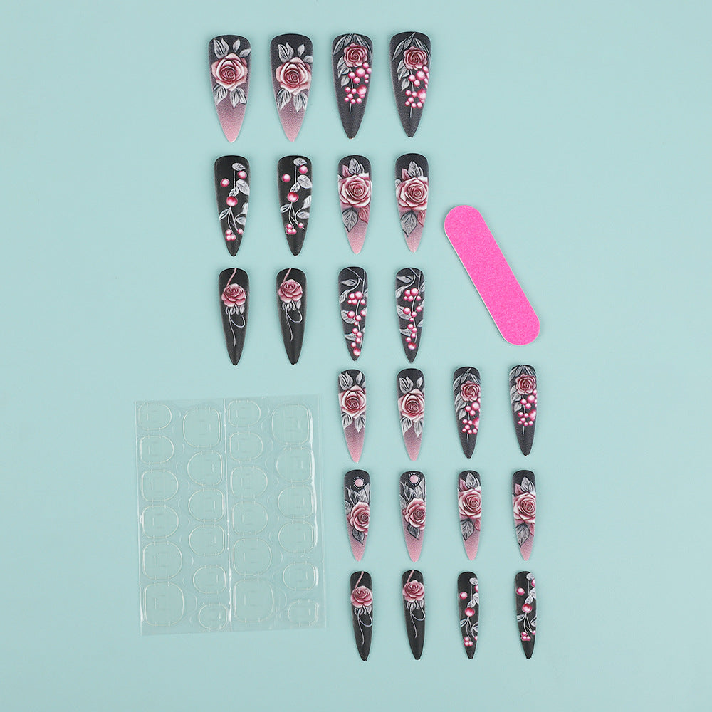 Artificial nails with detailed rose design Stornfield