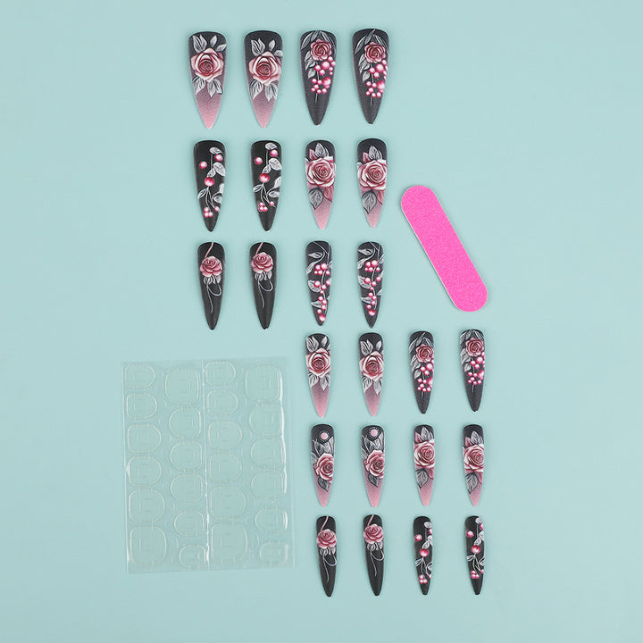 Artificial nails with detailed rose design Stornfield