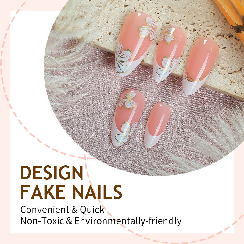 Artificial nail set with elegant flower and French tip design Stornfield