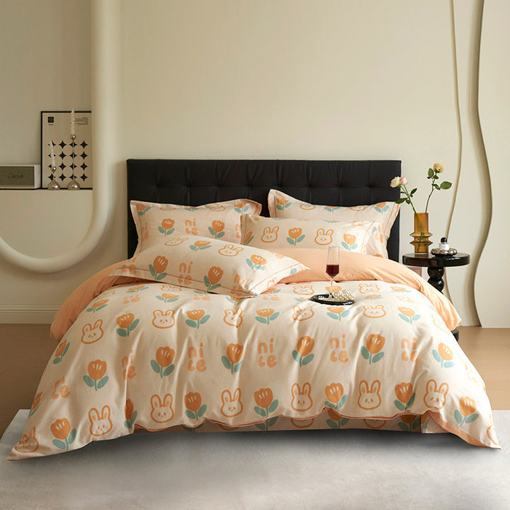 Luxury Cotton Sateen Geometric Duvet Cover Set with Pillowcases