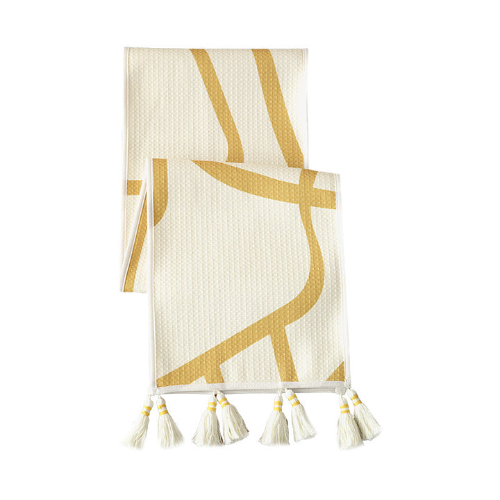 Light waffle beach towel with tassels and geometric jacquard pattern Stornfield
