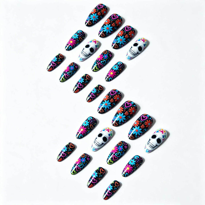 Artistic Skull and Flower Nail Art Kit