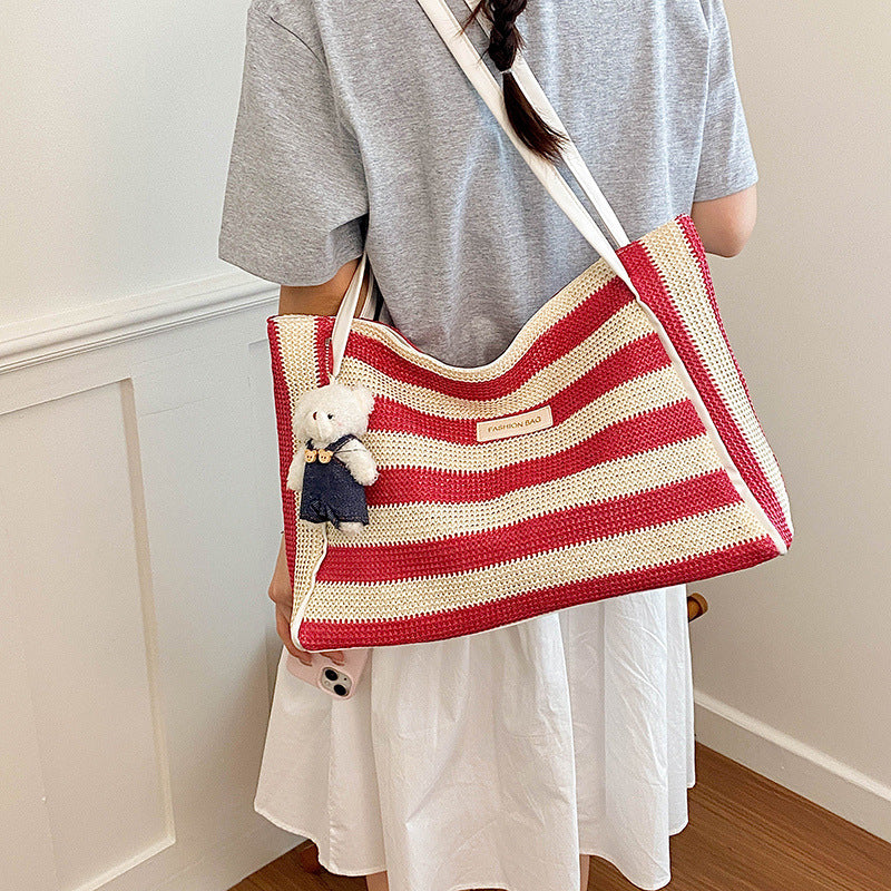 Striped Crochet Beach Tote Bag
