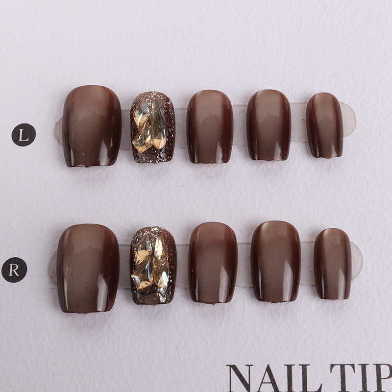 Premium Artistic Press-On Nail Set with Gem Accents Stornfield