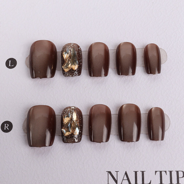 Premium Artistic Press-On Nail Set with Gem Accents Stornfield