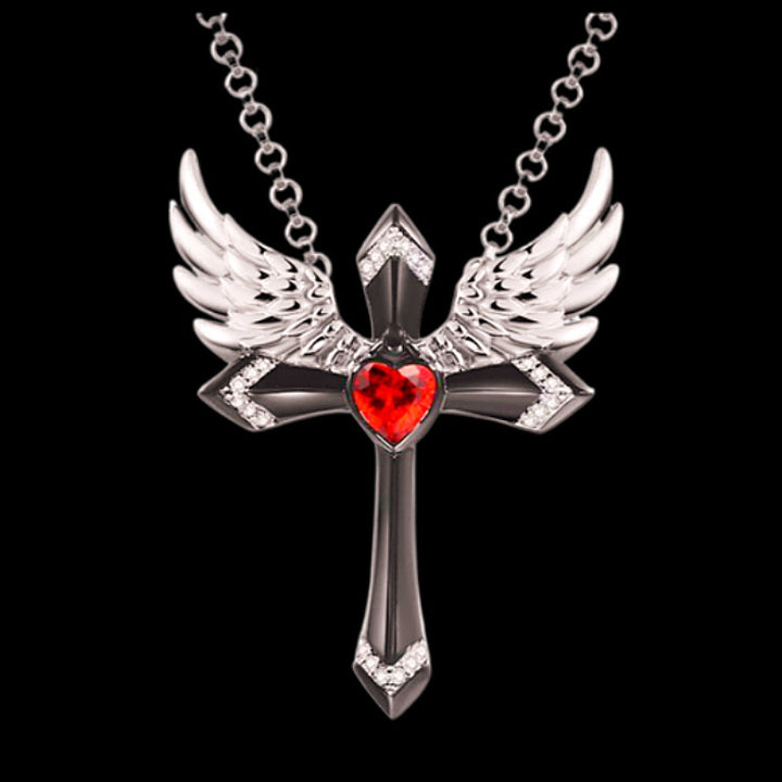Gothic Angel Wing Cross Pendant Necklace Stornfield