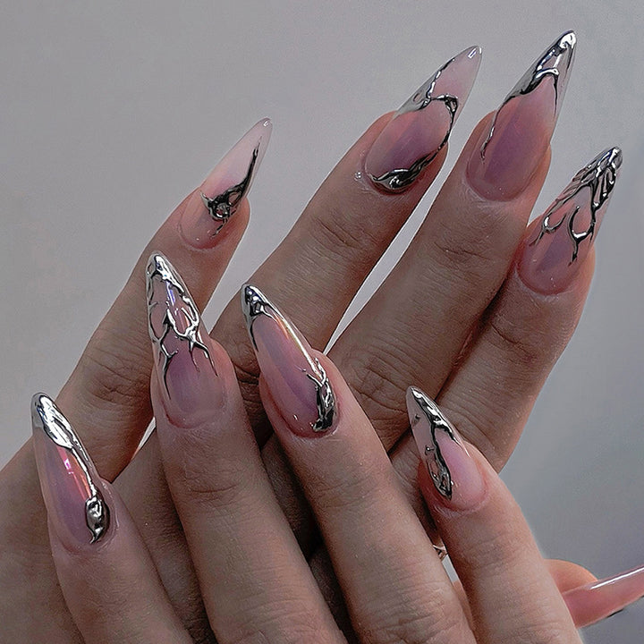 Artistic Press-On Nail Set with Decorative Marble and Glossy Accents Stornfield