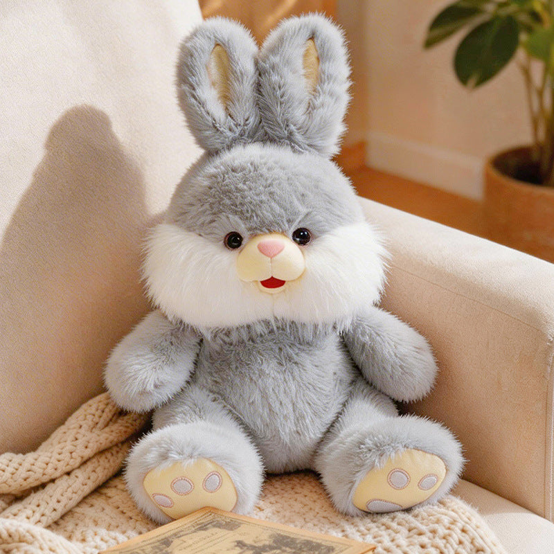 Plush Bunny Sitting Cuddle Companion with Fluffy Cheek Ruffs & Embroidered Paw Pads Stornfield