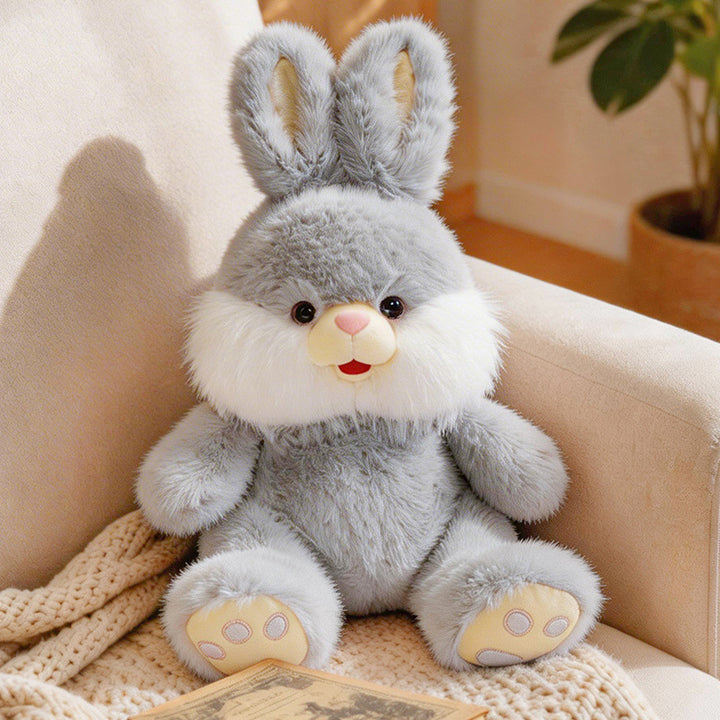 Plush Bunny Sitting Cuddle Companion with Fluffy Cheek Ruffs & Embroidered Paw Pads Stornfield