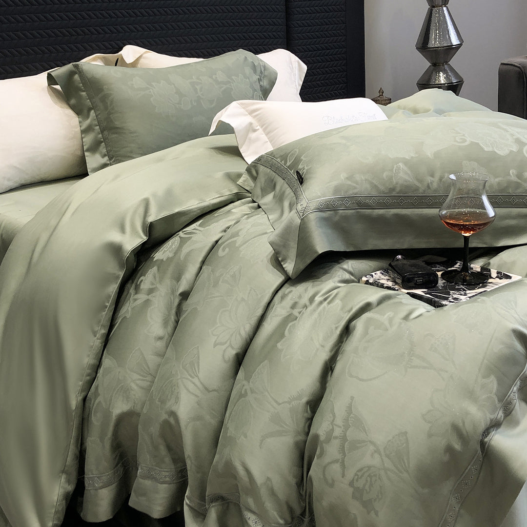 Luxury Textured-Border Egyptian Cotton Duvet Cover Set with Decorative Shams