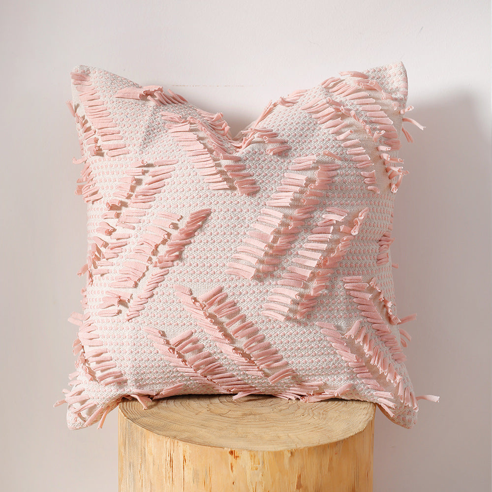 Decorative pillow with woven chenille relief structure and fringe application Stornfield