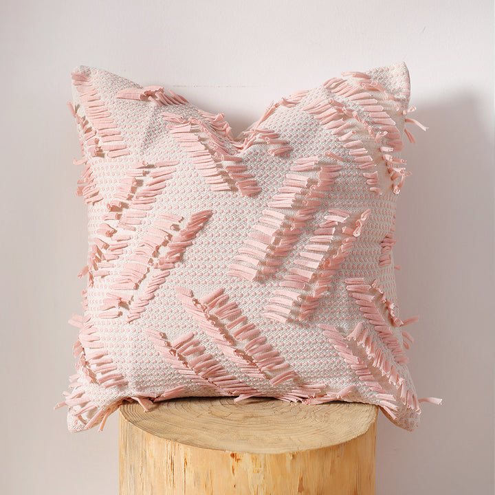 Decorative pillow with woven chenille relief structure and fringe application Stornfield