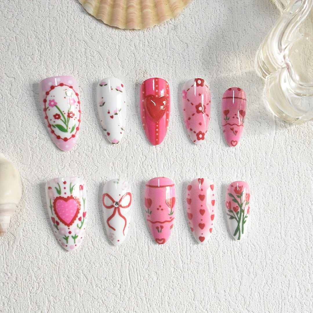 Romantic Floral Themed Press-On Nail Art Stornfield