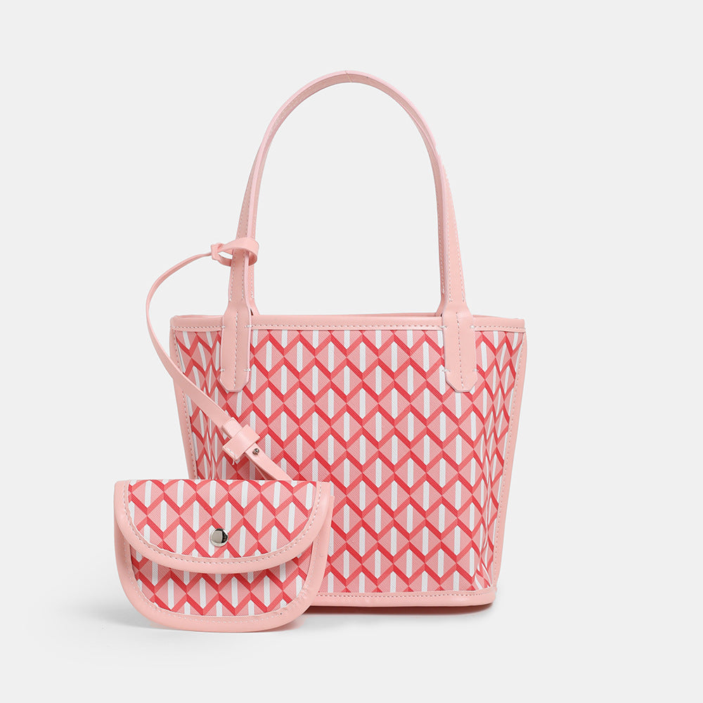 Versatile Geometric Patterned Tote Bag with Removable Pouch