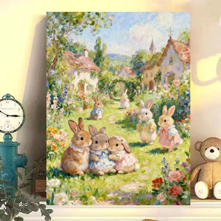Whimsical Rabbit Scene Canvas Art Print Stornfield