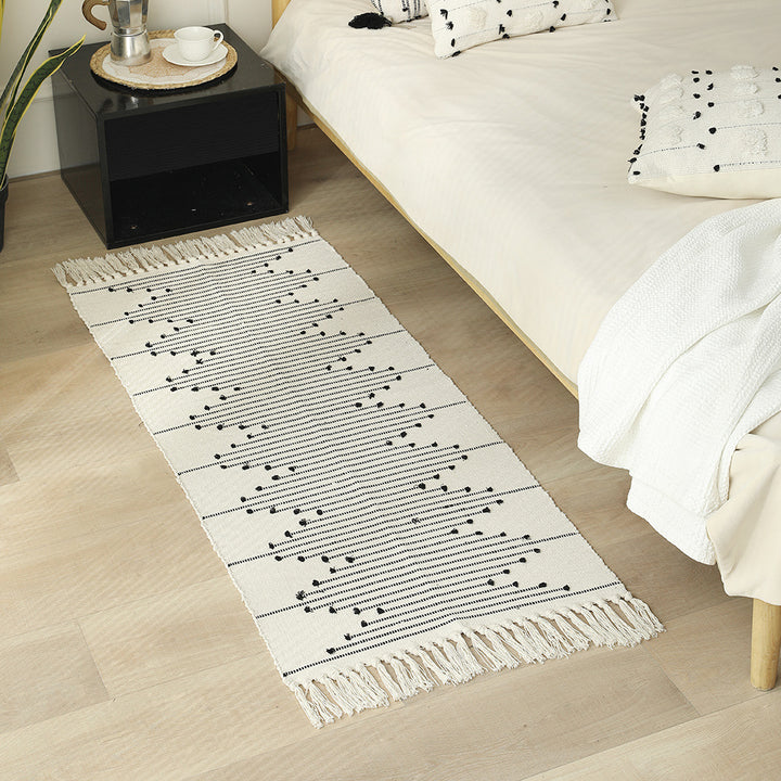 Cotton runner rug with fringes and geometric texture pattern Stornfield
