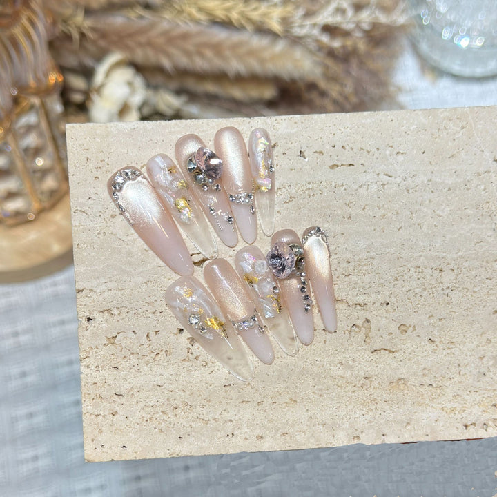 Decorative Stiletto Press-On Nail Art Set with Gemstone Accents Stornfield