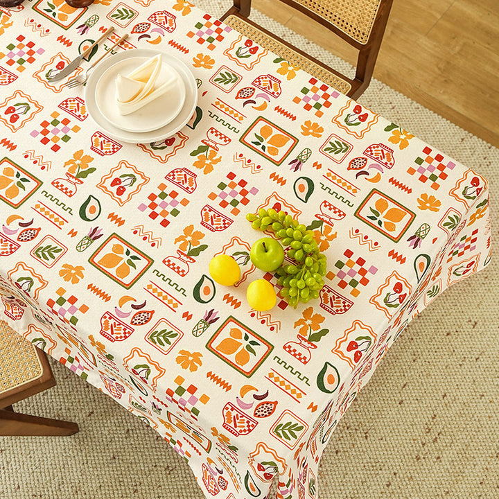 Rectangular tablecloth with retro-inspired tile pattern and cotton blend Stornfield
