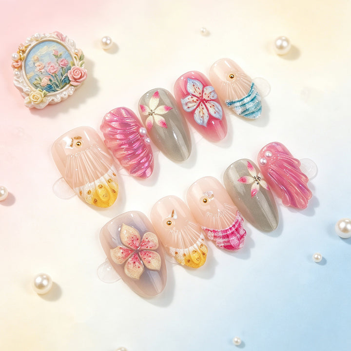 Artistic Floral Shell Press-On Nails Stornfield