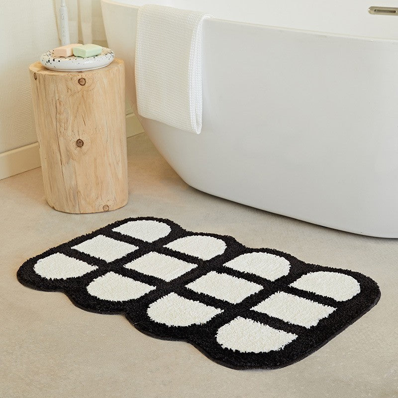 Sculpted Checkerboard Plush Microfiber Non-Slip Bath Rug