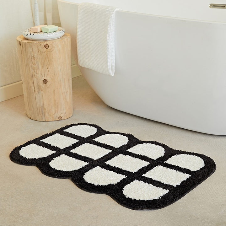 Sculpted Checkerboard Plush Microfiber Non-Slip Bath Rug