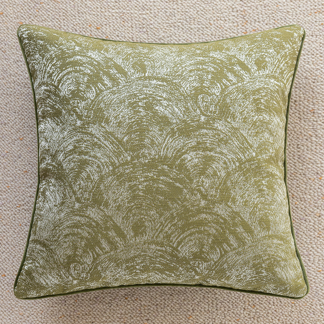 Elegant decorative pillow with elaborate mountain motif