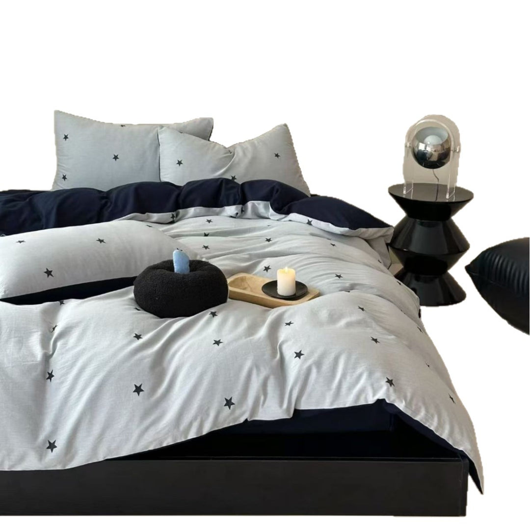Reversible Cotton Star-Print Duvet Cover Set with Pillow Shams