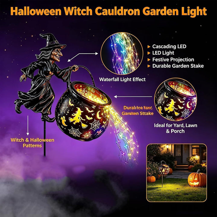 Garden decoration with illuminated witch figure Stornfield