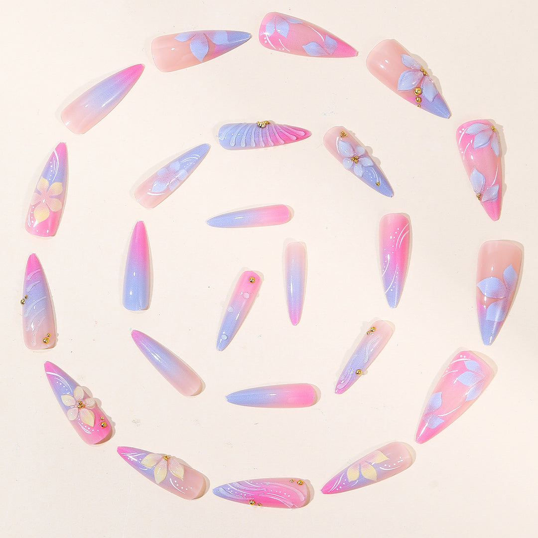 Luxury Floral 3D Stiletto Nail Art Extensions Stornfield