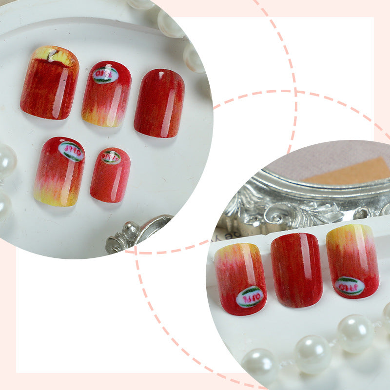 Artistic Press-On Nail Set with Unique Apple Designs Stornfield