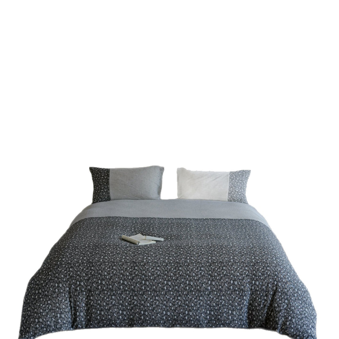 Reversible Cotton-Linen Duvet Cover Set with Floral Patchwork Pillow Shams