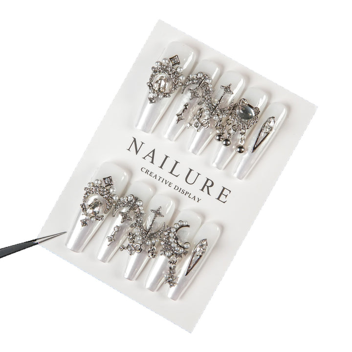 Decorative Press-On Nail Set with Embellishments