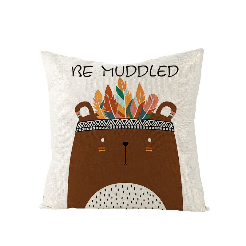 Decorative Throw Pillow Cover with Printed Giraffe Boho Nursery Design